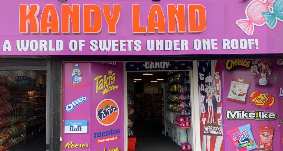 Kandy Land sweet shop storefront in Blackpool